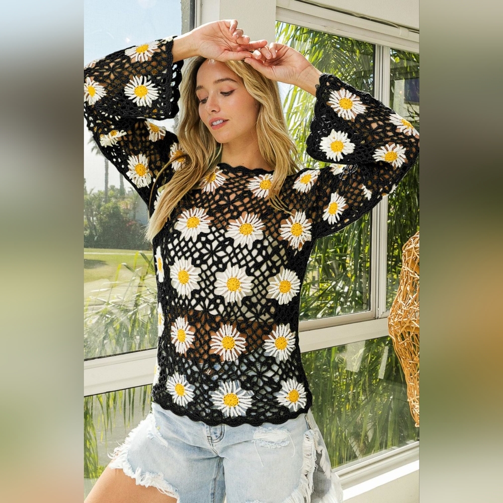 BiBi Floral Crochet Net Lace Cover Up